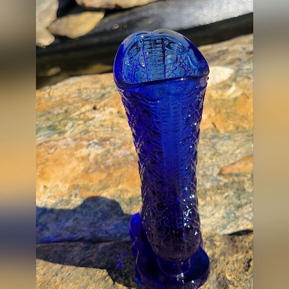 Vintage Handmade Cobalt Blue Ladies Glass Boot - Picture 4 of 11